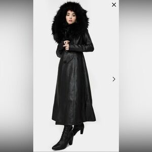 Killstar Liberty Coat Black Faux Fur Hooded Long Coat